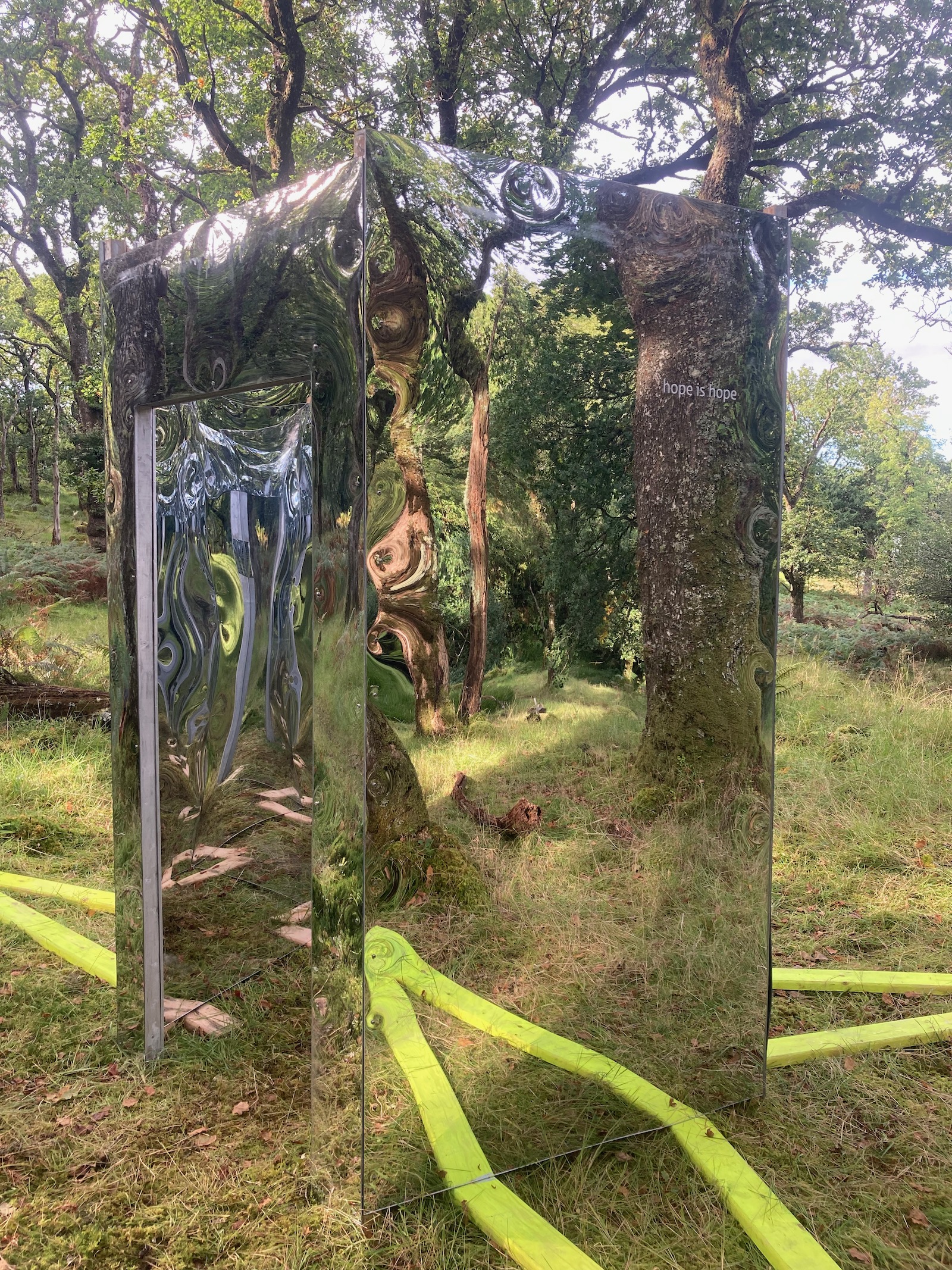 community artworks by artist luke winter for reflect project installed at community forrest and ettrick bay